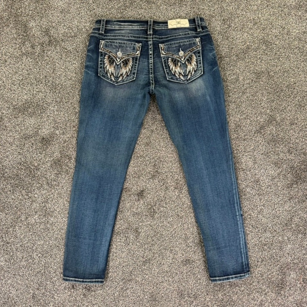 Miss Me Skinny Jeans Womens 31 Angel Wing Embroidered Back Pocket Dark Wash - Picture 2 of 15